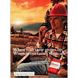 1980 Winston Cigarettes Logger Logging Vintage Print Ad Sunset 80s Wall Art